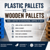 Plastic Pallets vs Wooden Pallets comparison for international shipping showing hygienic plastic pallets and wooden pallets in a warehouse